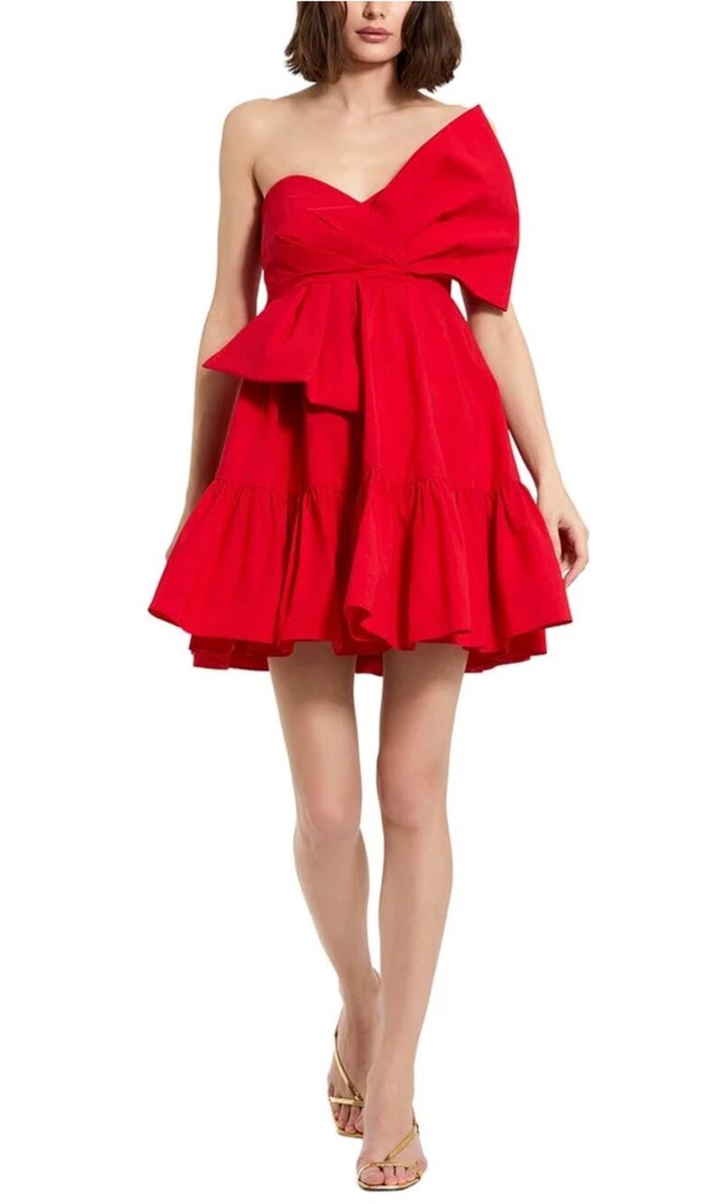 Mac Duggal 20937 Red Cocktail Dress Strapless Taffeta Mini Fit and Flare Size 12